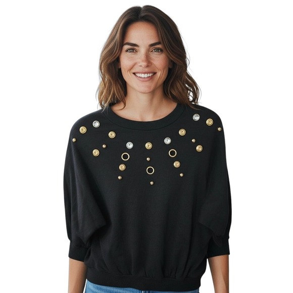 Flirtatious Tops - Vintage Flirt‎ USA Embellished Studded Rhinestone Cutout Top